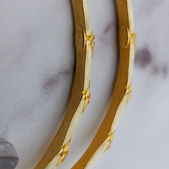 KJL Kenneth J Lane "Bamboo" Bracelets 2x White Enamel w Gold Leaf + Wash - Picture 13 of 15